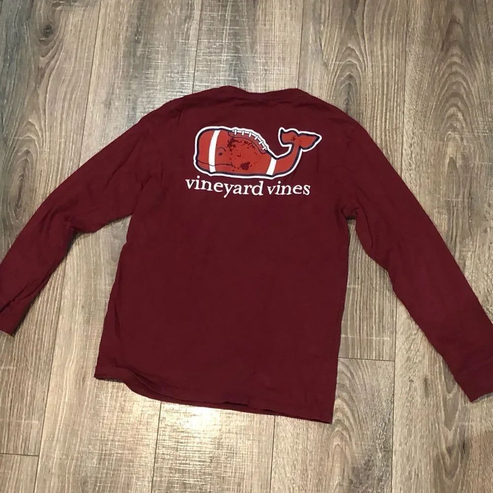 Vineyard Vines Football Size 12-14 Maroon Long Sleeve Tee